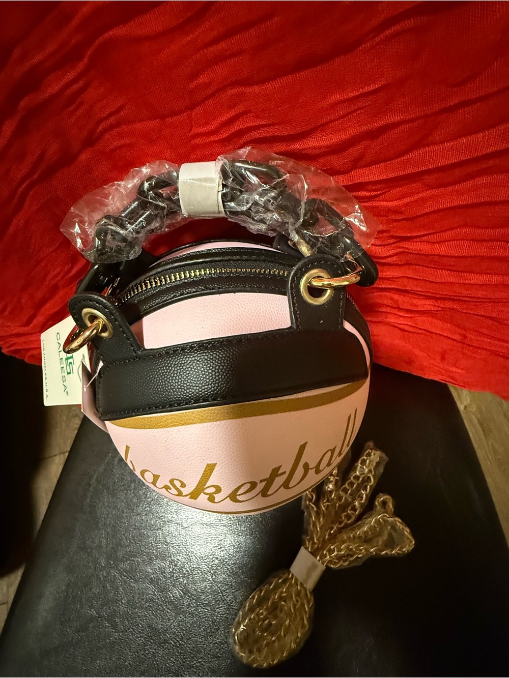 Pink & Black Basketball Mini Bag with Gold Accents